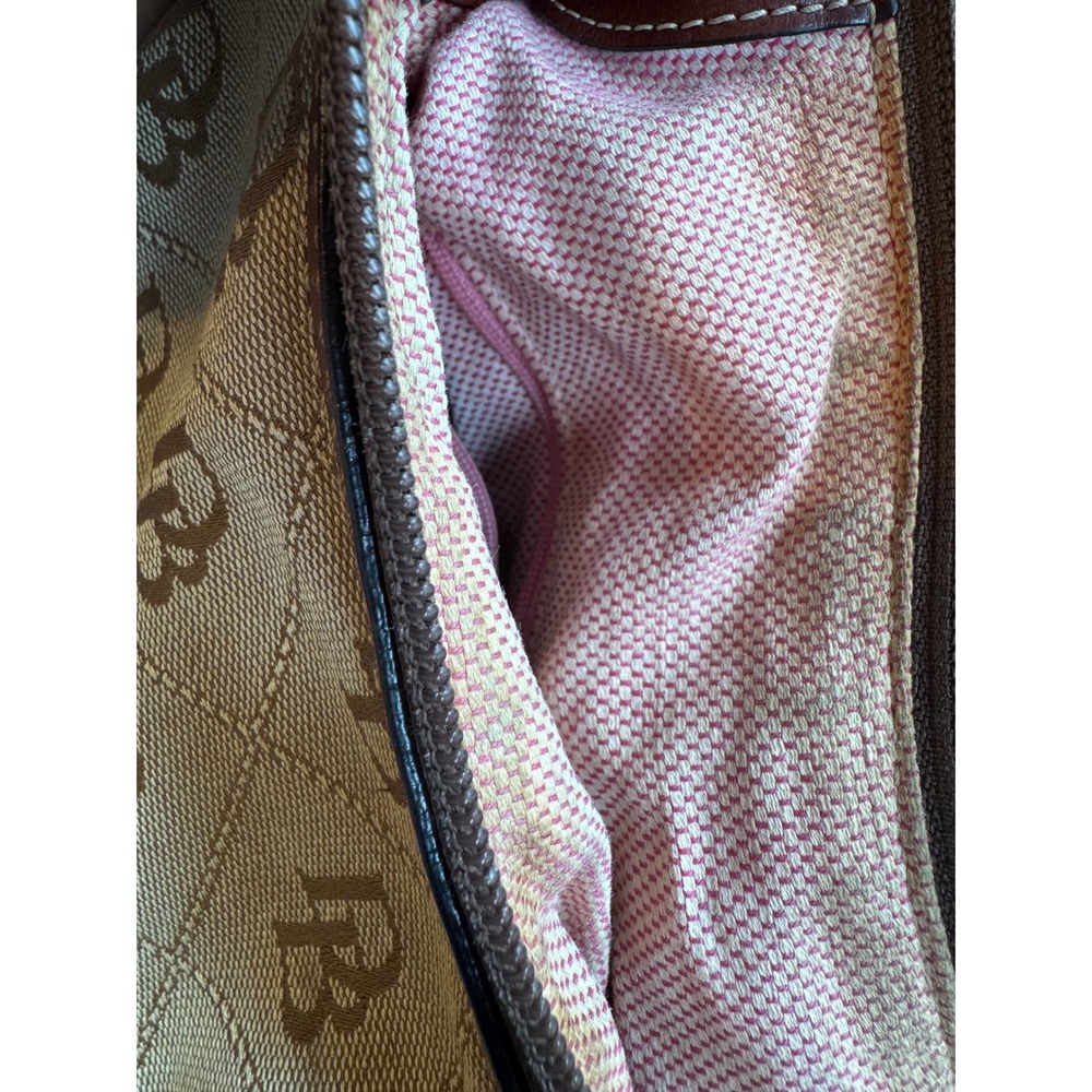 Dooney & Bourke Tan Brown Monogram Tote Bag Blue Duck Charm Bag Leather Trim - Picture 10 of 11